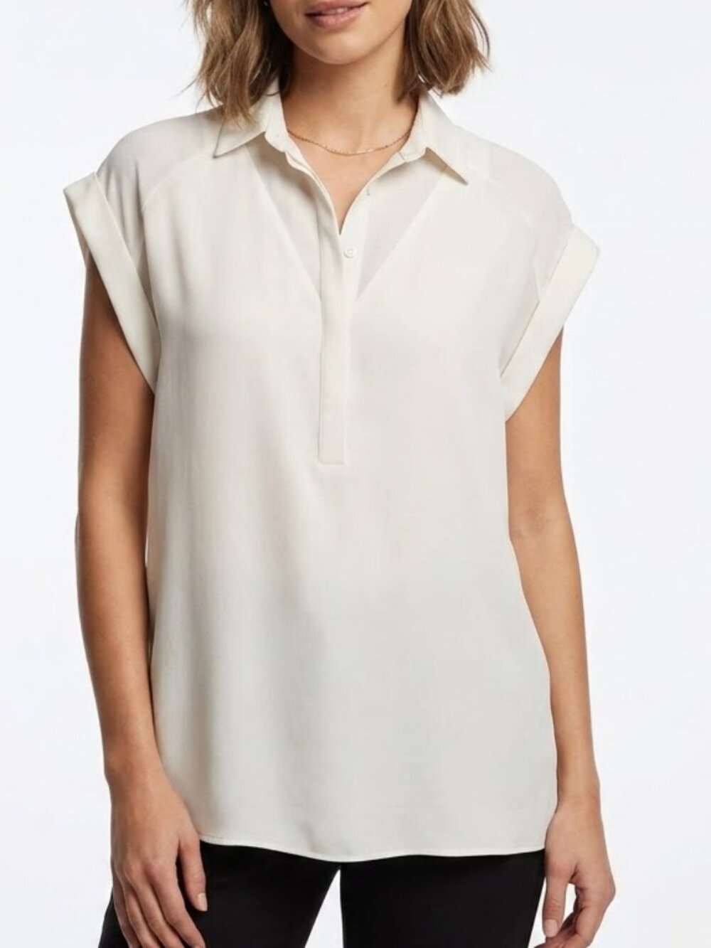 DEAR'GLES Minimalist Avant Garde White Cap Sleeve Panel Blouse Shirt Top M